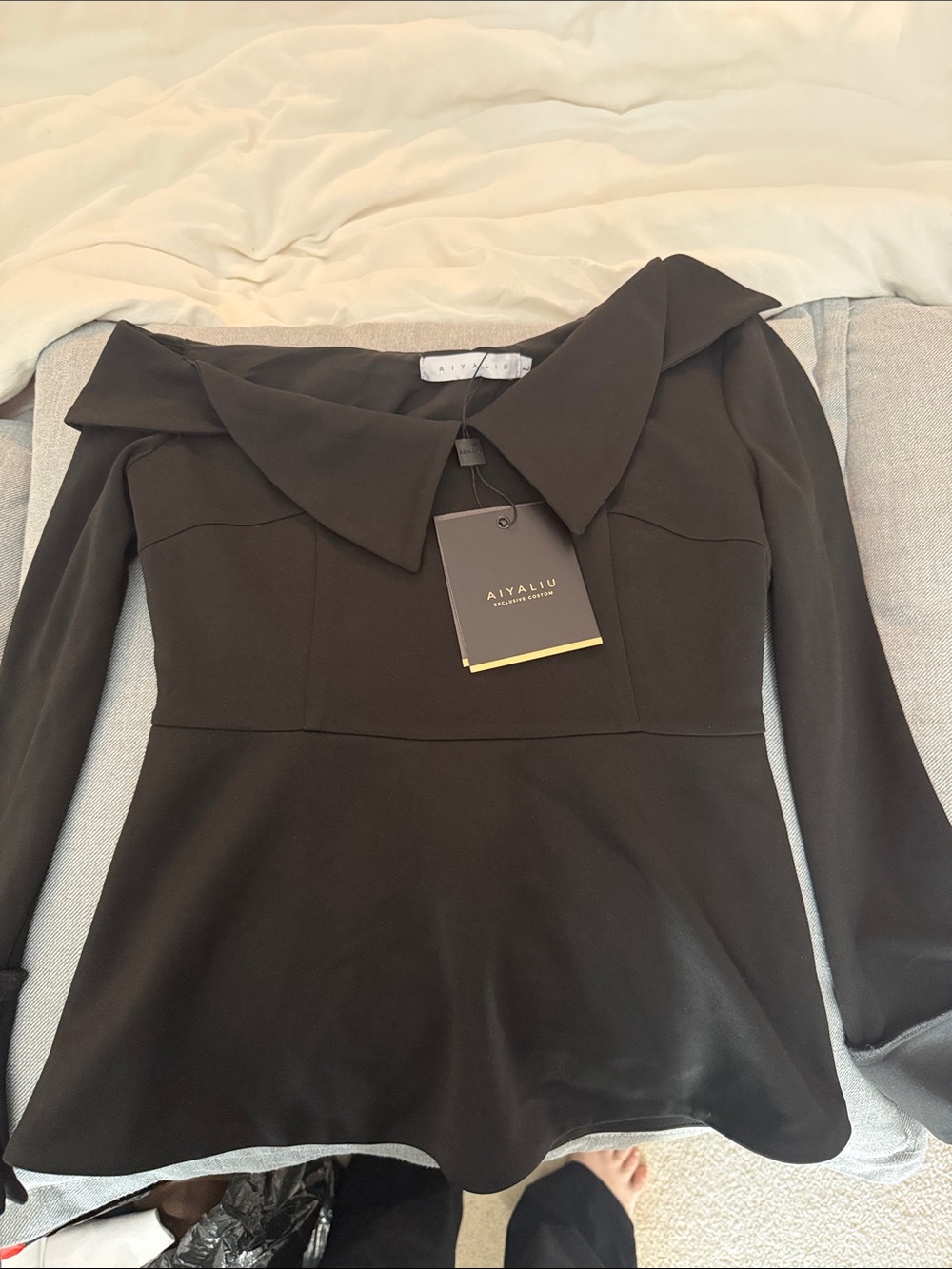Off-Shoulder Black Long-Sleeve Dress